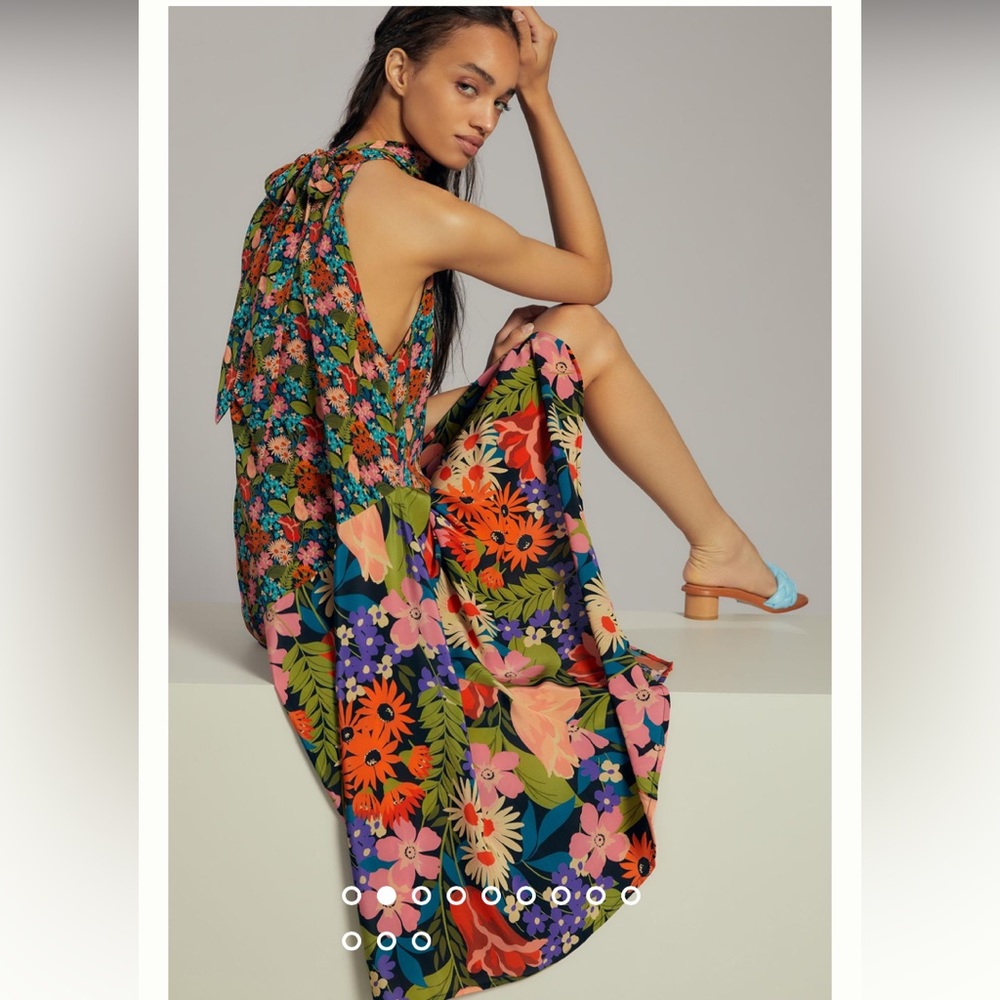 Anthropologie silk halter midi dress